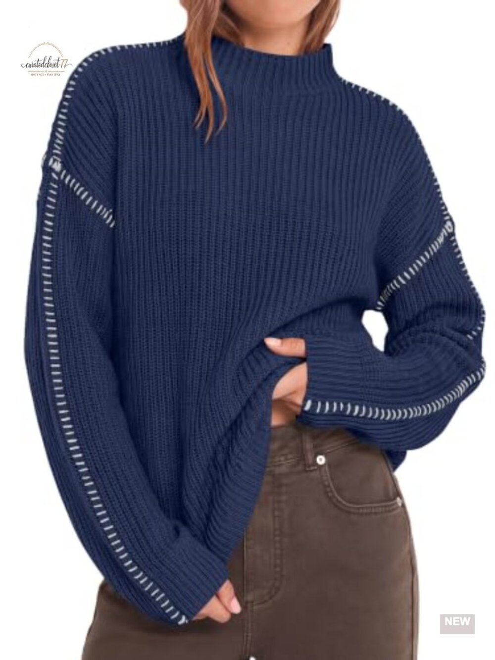 Oversized Chunky Knit Sweater Mock Neck Drop Shoulder Loose Fit Pullover